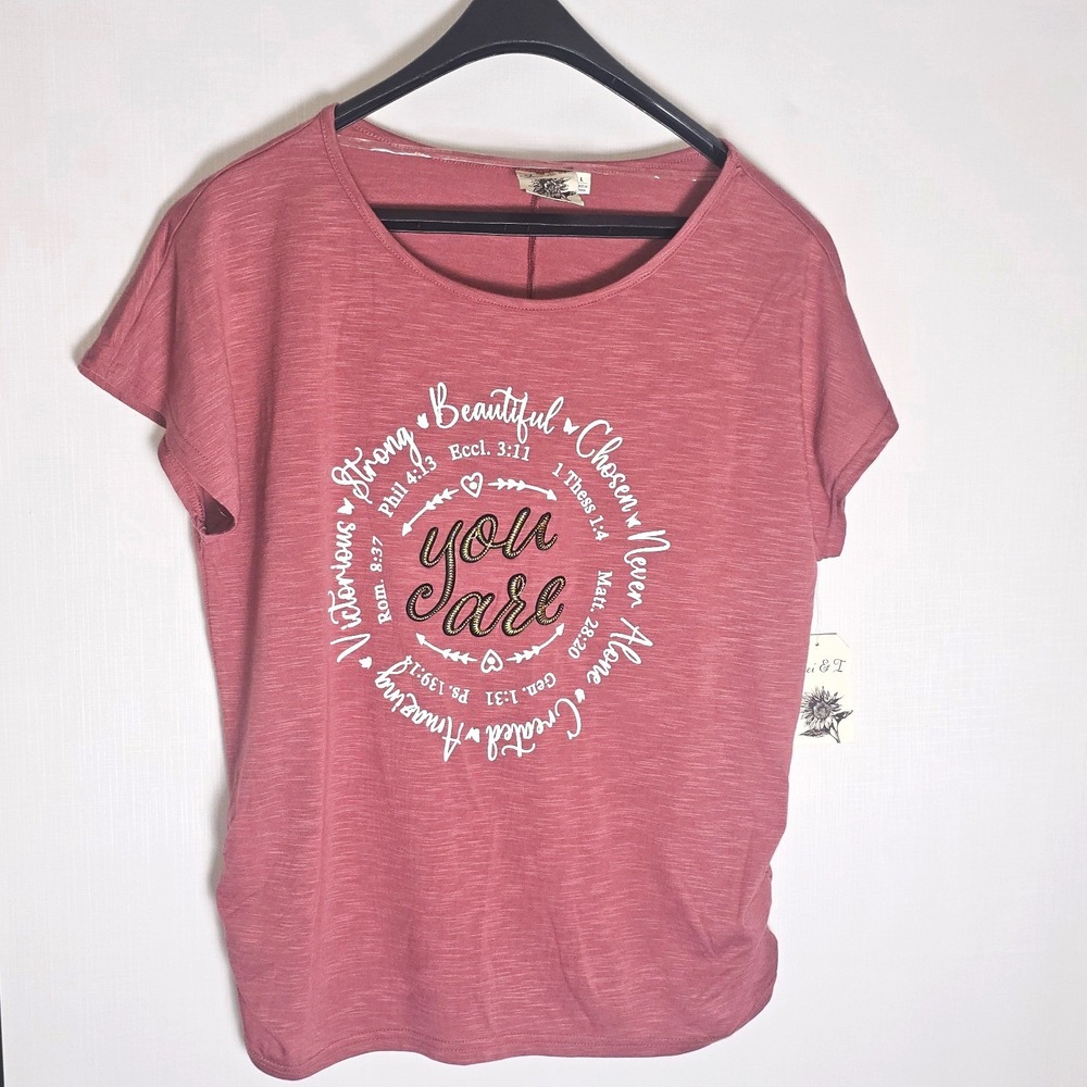 Joei & I You Are Inspirational Scripture Embroidered Graphic Tee Shirt Sz L NWT - Picture 12 of 13